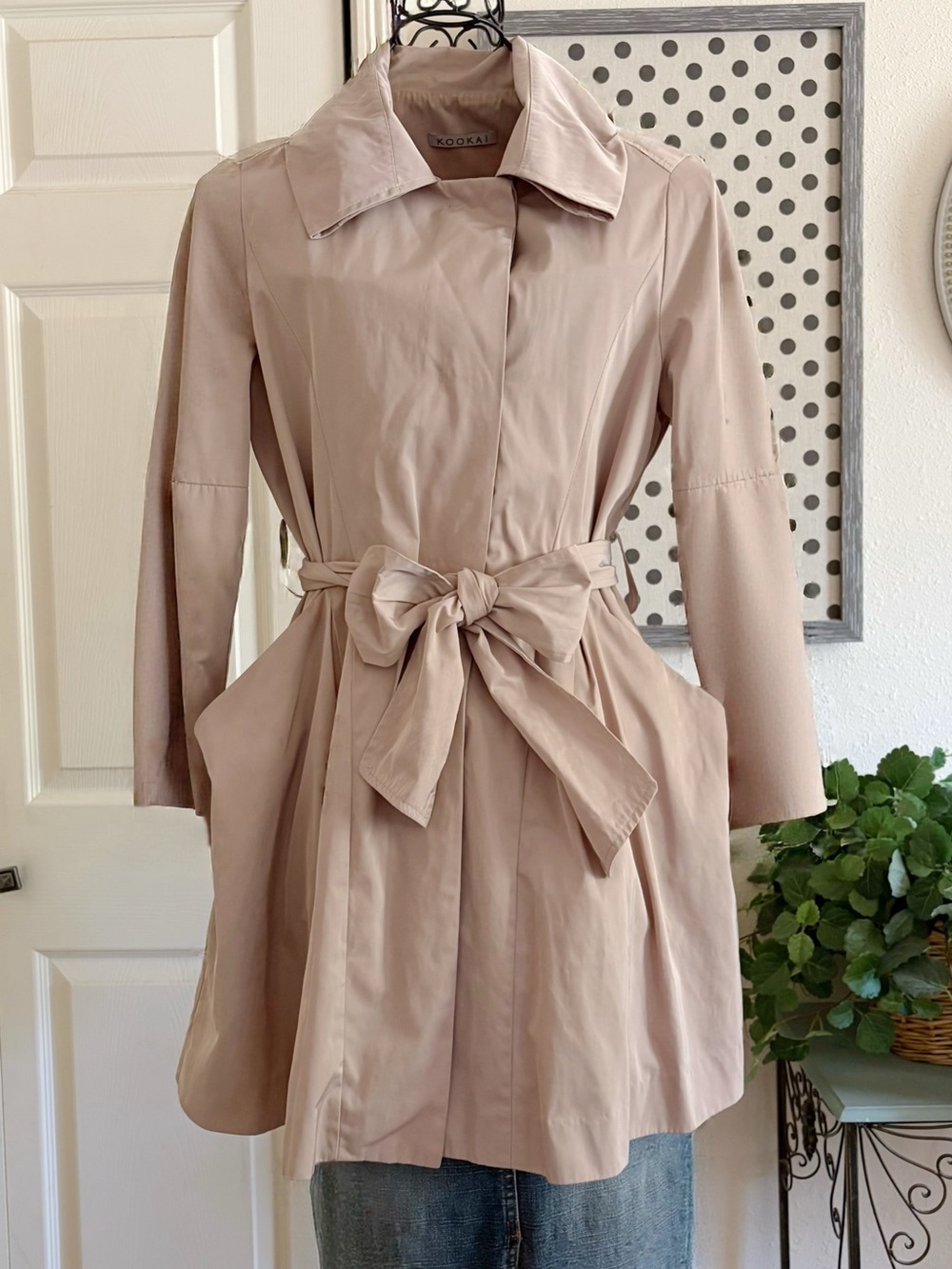 Kookai Blush Pale Pink Trench Coat with Waist Tie